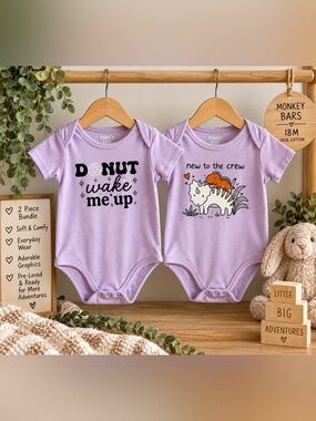 Monkey Bars Baby 18M Purple Bodysuit 2-Piece Bundle Dinosaur Donut